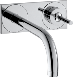 Смеситель для раковины/умывальника Axor Uno², однорычажный, настенный/встраиваемый, скрытого монтажа, фиксированный излив, длина излива 16,5 см, керамический, латунь, цвет хром, с панелью, незапираемый сливной набор