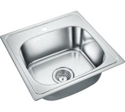 Мойка EMAR 46,5х46,5 см, врезная, из нержавеющей стали, квадртаная, цвет матовая, с отверстием под смеситель, слив-перелив, без крыла, для кухни