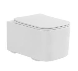 Унитаз подвесной Aquatek Квадро, белый, горизонтальный (в стену) выпуск, с быстросъемным сиденьем микролифт, дюропласт, безободковый, смыв торнадо, под скрытый бачок