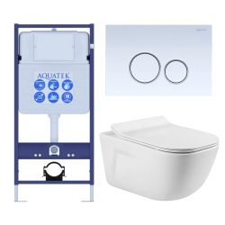 Комплект унитаза с инсталляцией Aquatek Дива (Сет) c сиденьем микролифт, с клавишей смыва (кнопкой, клавишей двойного смыва) белая, комплект крепления