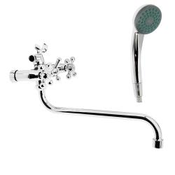 Смеситель для ванны/душа Accoona, настенный, двухвентильный, поворотный, керамический, длина излива 300 мм, латунь, цвет хром