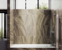 Душевая шторка на ванну MaybahGlass, 140х70,5 см, сатиновое стекло/профиль хром, поворотная, закаленное стекло 6 мм, плоская/панель, правая/левая, правосторонняя/левосторонняя, универсальная