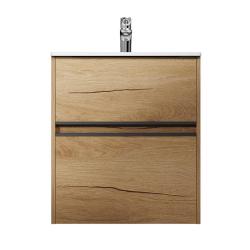 Тумба под раковину AM.PM Sense 60, 600x465x685 мм, подвесная/напольная, цвет светлое дерево/черная ручка, 2 выдвижных ящика, под раковину/умывальник, прямоугольная, универсальная