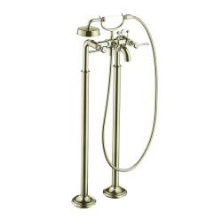 Смеситель для ванны Axor Montreux напольный, двухвентильный, с рычаговыми рукоятками, неповоротный, латунный, длина излива 23,4 см, керамический, цвет под сталь, с душевым шлангом/держателем/лейкой