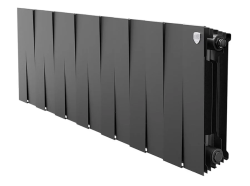 Радиатор отопления Royal Thermo PianoForte 300 Noir Sable (14 секций) биметаллический, боковое подключение, для квартиры, дома, водяные, мощность 1722 Вт, настенный, батарея, черный графит