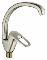 Смеситель для кухни/мойки LEDEME, однорычажный, поворотный, латунный, длина излива 185 мм, латунь, цвет сатин