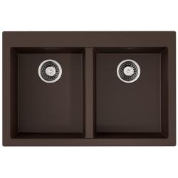 Мойка кухонная Omoikiri Bosen 80-2-DC, две чаши, 53х80 см, врезная, из искусственного гранита (Tetogranit), прямоугольная, цвет темный шоколад, без отверстия под смеситель, без крыла, слив-перелив, врезная под столещницу, для кухни
