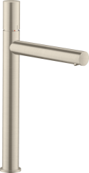 Смеситель для раковины/умывальника Axor Uno 260, однорычажный, с рукояткой zero, фиксированный излив, длина излива 19,8 см, керамический, латунь, цвет шлифованный никель, с незапираемым сливным набором