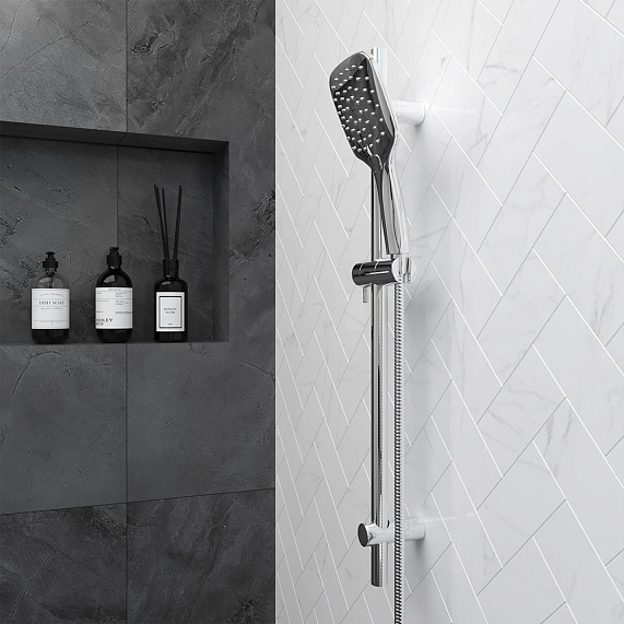 Душевой гарнитур Damixa Eclipse высота 700 мм, держатель, шланг, лейка 3 режима, цвет хром, нержавеющая сталь/ABS-пластик/ПВХ