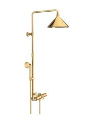 Душевая система Axor Front Showerpipe 240 2jet, высота 121,2 см, цвет: полированная медь, комплект: ручной душ/верхний душ/термостат для душа/душевой шланг/ползунок/душевая штанга, наружного монтажа, настенная, латунная