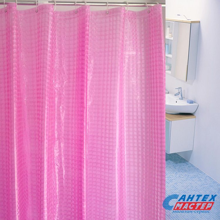 Шторка АкваЛиния для ванной комнаты ПВХ розовый ромбы 3D-140