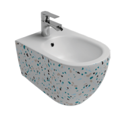 Биде ISVEA Infinity Terrazzo, подвесное, 365х530х400 см, цвет белый матовый, керамика, округлое, горизонтальный выпуск (прямой/в стену), слив-перелив, 1 отверстие для смесителя