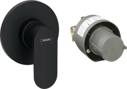 Смеситель для душа Hansgrohe Rebris S однорычажный, скрытого монтажа, Ø 11 см, со скрытой монтажной частью, керамический, настенный/встраиваемый, круглый, без излива, без шланга/лейки, латунь, цвет матовый черный