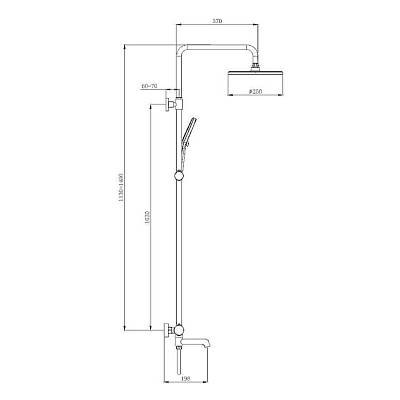 Душевая система Raglo R20.26.06 с термостатом, высота 1130-1480 мм цвет черный, комплект: термостатический смеситель/излив/тропический душ круглый (с верхней лейкой)/лейка/стойка/шланг, латунь