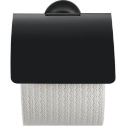 Держатель для туалетной бумаги Duravit Starck T, с крышкой, настенный, металлический, форма округлая, для рулона туалетной бумаги, в ванную/туалет, цвет матовый черный, к стене