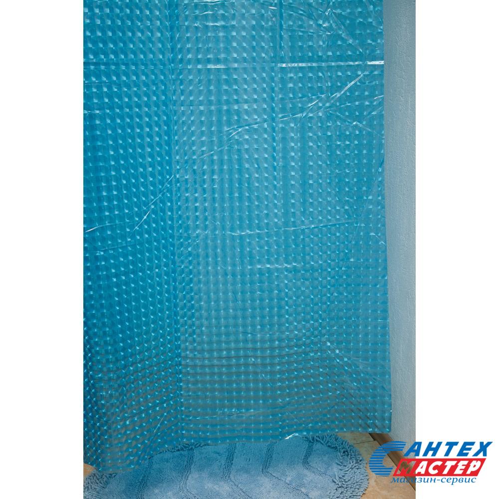 Шторка АкваЛиния для ванной комнаты ПВХ голубой мел. кв. 3D-135