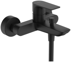 Смеситель для ванны Hansgrohe Rebris E, однорычажный, настенный, наружнего/внешнего монтажа, неповоротный, латунный, длина излива 18,2 см, керамический, цвет матовый черный, без душевого шланга/лейки, на 2 отверстия