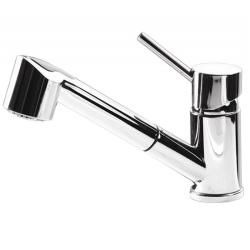 Смеситель для кухни ALVEUS CLEO-PS для низкого давления, однорычажный, выдвижной, керамический, с низким изливом с лейкой/душем, высота излива 10,9 см, латунь, покрытие хром, цвет нержавеющая сталь