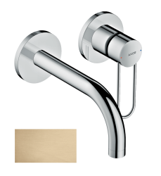 Смеситель для раковины Axor Uno, однорычажный, с рукояткой-петлей, настенный/встраиваемый, скрытого монтажа, фиксированный излив, длина излива 16,5 см, керамический, латунь, цвет шлифованная бронза, отдельные розетки, незапираемый сливной набор