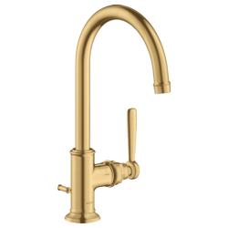 Смеситель для раковины Axor Montreux 210, однорычажный, с рычаговой рукояткой, поворотный излив, длина излива 17,5 см, керамический, латунь, цвет шлифованное золото, со сливным гарнитуром
