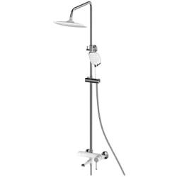 Душевая система SHEVANIK, высота 1350 мм, цвет белый/хром, комплект: однорычажный смеситель с изливом/тропический душ (с верхней лейкой)/стойка/лейка/шланг, наружного монтажа