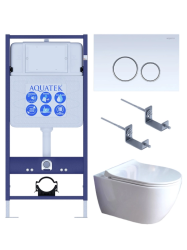 Комплект унитаза с инсталляцией Aquatek Поларис (Сет) c сиденьем микролифт, с клавишей смыва (кнопкой, клавишей двойного смыва) белая/ободок хром, комплект крепления