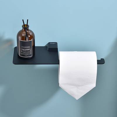 Держатель для туалетной бумаги Raglo R301.03.06 без крышки, с полочкой для телефона, цвет черный, настенный, нержавеющая сталь, форма прямоугольная, для туалета/ванной