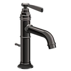 Смеситель для раковины Axor Montreux 100, однорычажный, с рычаговой рукояткой, фиксированный излив, длина излива 14,2 см, керамический, латунь, цвет полированный черный хром, со сливным гарнитуром