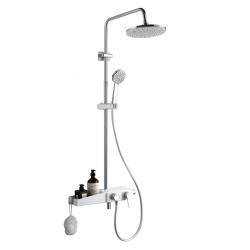Душевая система настенная Azario, высота- 1220 мм, цвет хром/белый, комплект: однорычажный смеситель/излив/тропический душ (с верхней лейкой)/лейка/держатель лейки/штанга/шланг, латунь, наружного монтажа