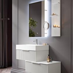 Тумба под раковину Cezares Premium Plisse 70, 70х44х43 см, подвесная, с выдвижным ящиком/с внутренним ящиком, МДФ, цвет: белый матовый, шкафчик навесной, механизм доводчика, прямоугольная