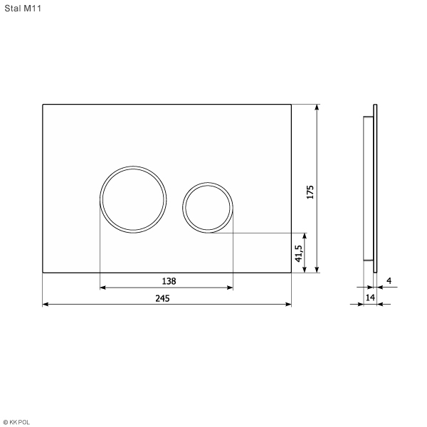 Кнопка смыва KK-POL Metal Slim Orbis прямоугольная, цвет нержавеющая сталь, нержавеющая сталь, клавиша управления для сливного бачка, инсталляции унитаза, двойная, механическая, панель, универсальная, размер 245х175х4 мм