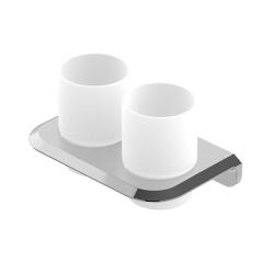 Стакан двойной Cezares Liner с держателем, настенный, цинковый сплав/матовое стекло, форма округлая, для зубных щеток в ванну, цвет хром