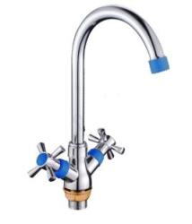 Смеситель для кухни/мойки Ekko, двухвентильный, поворотный, керамический, длина излива 155 мм, силумин, цвет хром/синий