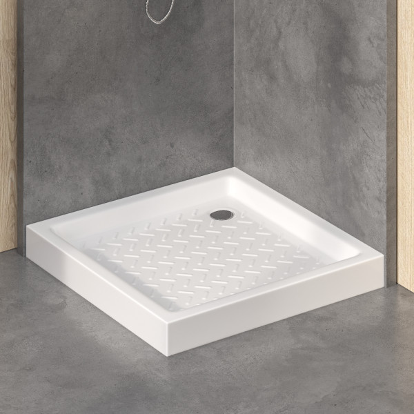 Душевой поддон RGW CER CR, 90х90х10 см, квадратный, керамический, низкий, цвет: графит, с антискользящим покрытием, с бортиком, литой, литьевой, для душа