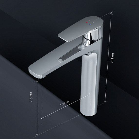 Смеситель для раковины/умывальника AM.PM Gem, однорычажный, неповоротный, керамический, высокий, длина излива 155 мм, латунь, цвет хром