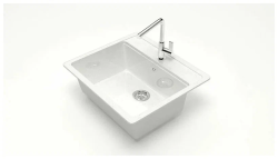 Мойка Bergg Z9, 57х50.5х20 см, врезная, из искусственного камня, прямоугольная, цвет белый лед, отверстие под смеситель, слив-перелив, для кухни
