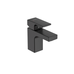 Смеситель для раковины Hansgrohe Vernis Shape 70, однорычажный, фиксированный излив, длина излива 8,9 см, керамический, латунь, цвет матовый черный, с донным клапаном