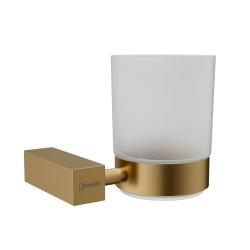 Стакан с держателем Lemark Valday настенный, нержавеющая сталь/стекло матовое, округлый, для душа/ванны/зубных щеток, в ванную комнату, цвет брашированное золото LMA-8135S-BRG