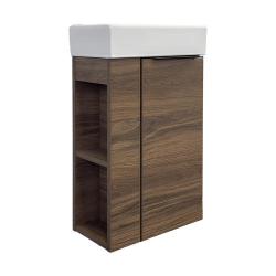 Тумба с раковиной Comforty Матэ 40, 40х70х22 см, подвесная, 1 распашная дверца, ЛДСП, прямоугольная, цвет- дуб темно-коричневый/раковина COMFORTY 9140, прямоугольная, цвет белый, встраиваемая
