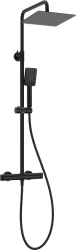 Душевая система настенная Deante CASCADA, 850-1225 мм, цвет черный, комплект: термостатический смеситель/тропический душ (с верхней лейкой)/лейка/стойка/шланг, латунь