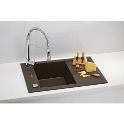 Мойка кухонная ALVEUS FORMIC 30 GRANITAL CHOCOLATE-G03M 76x50x20 см, врезная/встраиваемая сверху, с крылом, искусственный гранит, прямоугольная, цвет шоколад, с отверстием под смеситель и под кнопку клапана-автомата