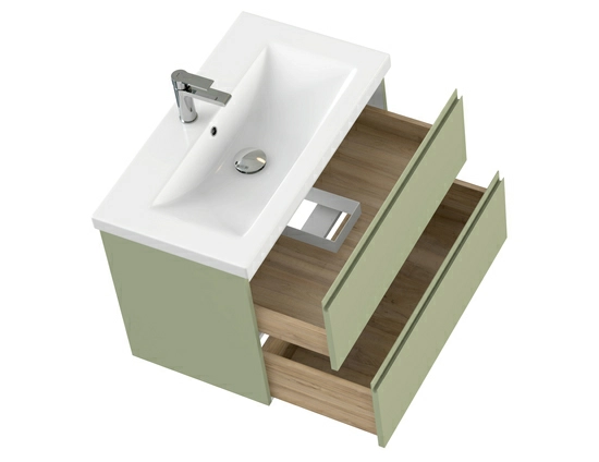 Тумба под раковину Cersanit MODUO 80 для MODUO 80, подвесная, цвет шалфей, 2 выдвижных ящика, прямоугольная