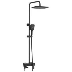 Душевая система ROSE, высота 810/1480 мм, цвет черный матовый, комплект: однорычажный, смеситель с изливом/тропический душ (с верхней лейкой)/стойка/лейка/шланг, наружного монтажа