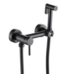 Смеситель с гигиеническим душем Esko SMH02 BLACK настенный, однорычажный, керамический, без излива, с гибким шлангом/лейкой, латунь, цвет черный