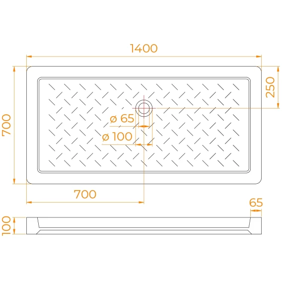 Душевой поддон RGW Ceramics CR, 70х140х10 см, прямоугольный, керамический, низкий, цвет: белый, с антискользящим покрытием, с бортиком, литой, литьевой, для душа