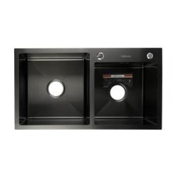 Мойка кухонная GERHANS 78х43х22 см, 2 чаши, встраиваемая, нержавеющая сталь, прямоугольная, цвет графит, с отверстием под смеситель/под кран фильтр, без крыла, слив-перелив