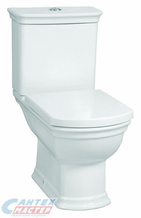 Унитаз компакт Vitra Serenada, БЕЛЫЙ, прямоугольный, горизонтальный (прямой) выпуск, напольный, c микролифтом, с крышкой (сиденье) ДЮРОПЛАСТ, нижняя подводка воды, арматура 