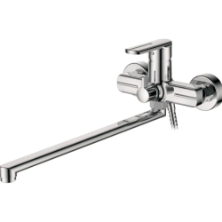 Смеситель для ванны/душа LEDEME настенный, однорычажный, поворотный, латунный, длина излива 400 мм, латунь, цвет хром