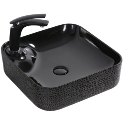 Раковина для ванной CeramaLux NC D1305H004 43х12х43 накладная, квадратная, керамическая/фарфоровая, цвет черный глянцевый, с отверстием под смеситель, без слива-перелива
