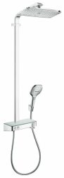 Душевая система Hansgrohe Raindance E Showerpipe 360 1jet, высота 110 см, цвет хром, комплект: верхний душ/ручной душ/термостат для душа/штанга для душа/держатель для душа, наружного монтажа, настенная, латунная/стеклянная, с термостатом, для душа/ва